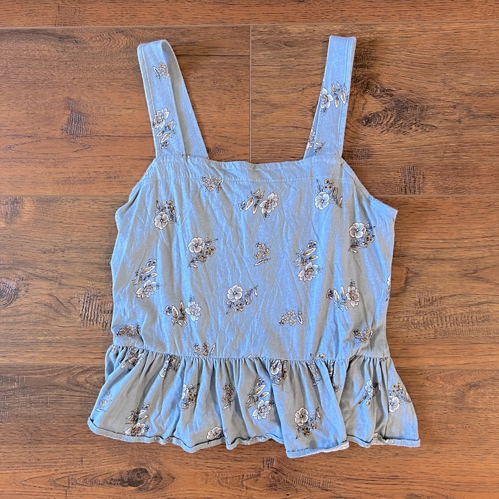 3/$10 LOFT Light Blue Floral Peplum Tank Top